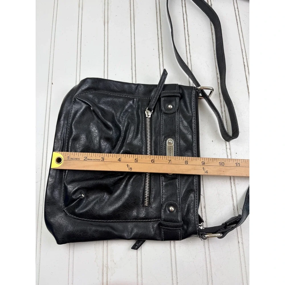 Franco Sarto Vintage Y2K Black Leather Travel Crossbody Purse Bag